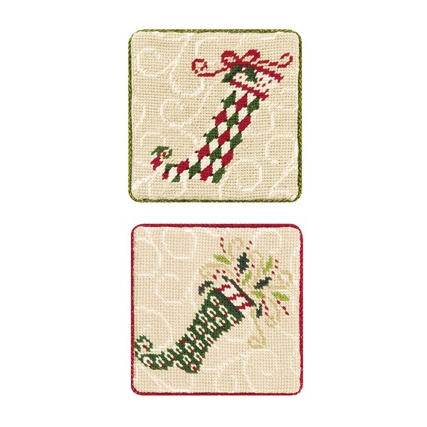 Christmas Dancing Stocking Petit Point Coaster