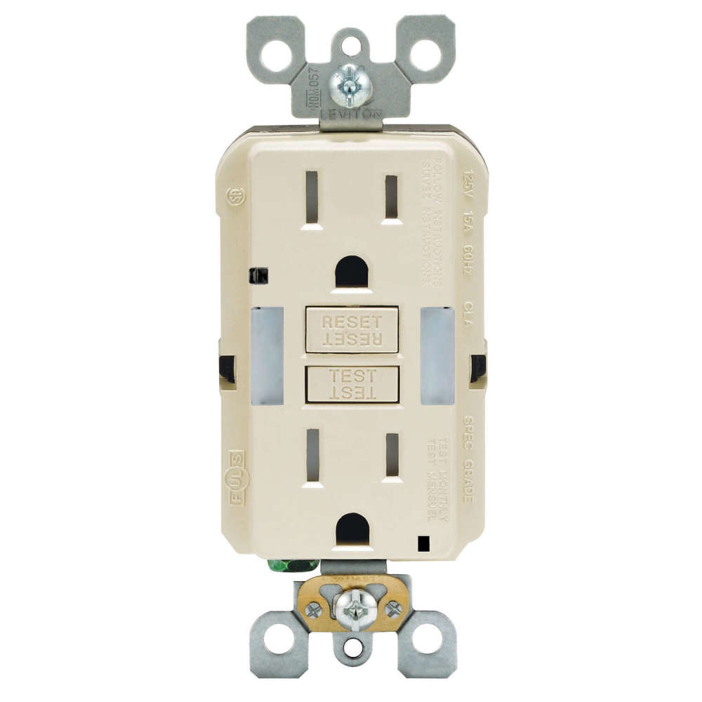 Leviton SmartlockPro NEMA GFCI Outlet 15A 125V Duplex Light Almond