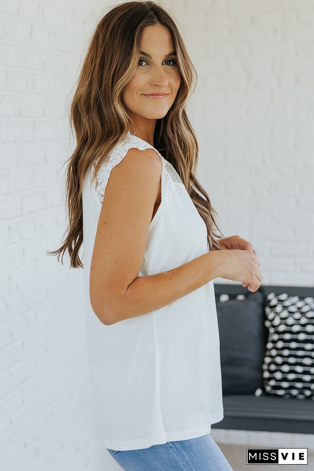 White Lace Cape Flowy Tank Top