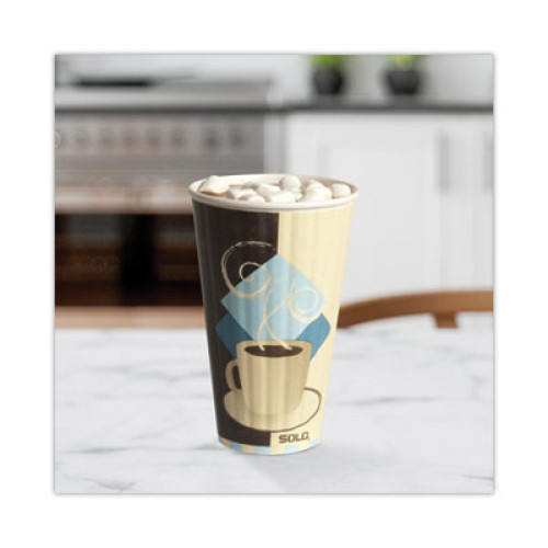 Dart Duo Shield Insulated Paper Hot Cups， 20oz， Tuscan， Chocolate/Blue/Beige， 350/Ct (IC20J7534)