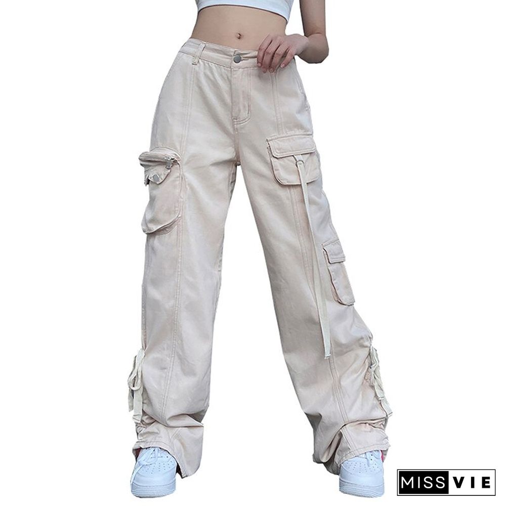 Cargo Jeans Y2k Aesthetic Fairy Grunge Low Waist Baggy Trousers With Multi Pockets Solid Color Harajuku Denim Pants