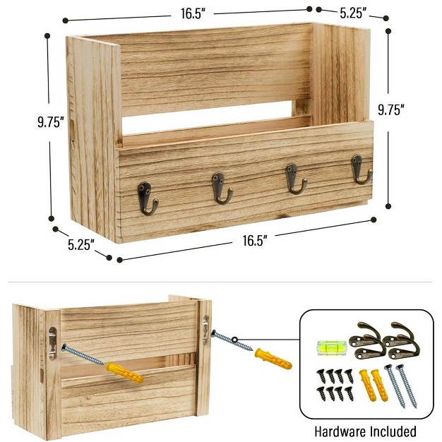 Sorbus Floating Key Holder Mail Shelf Maple