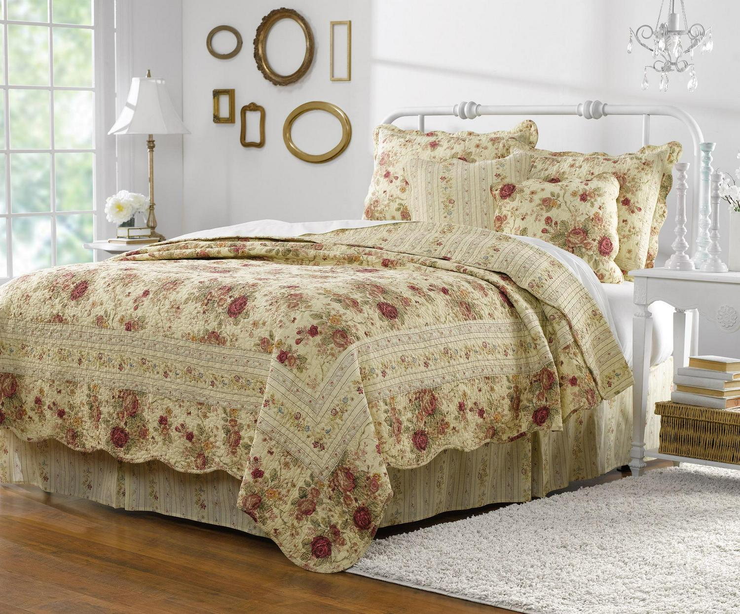 Greenland Home Fashions Antique Rose 100% Cotton Quilt Set with Coordinating Pillows， 5-Piece King/Cal King