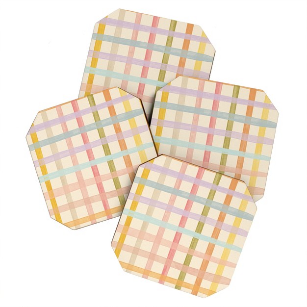 Gigi Rosado Pastel Plaid I Coaster Set Deny Designs