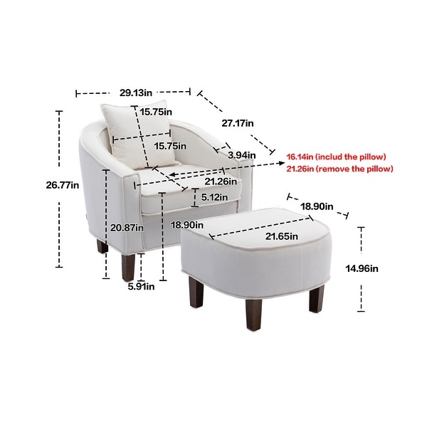 Modern Accent Chair with Ottoman， Mid Century Barrel Chair Lounge Chairs Upholstered Round Armchairs for Living Room， Beige