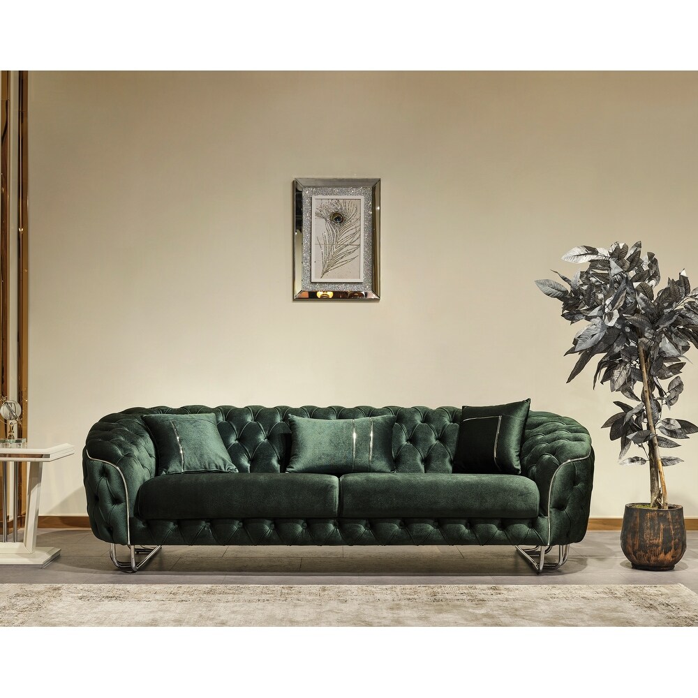 Bovna 2 piece Living Room Set Green Sofa and Cream Sofa