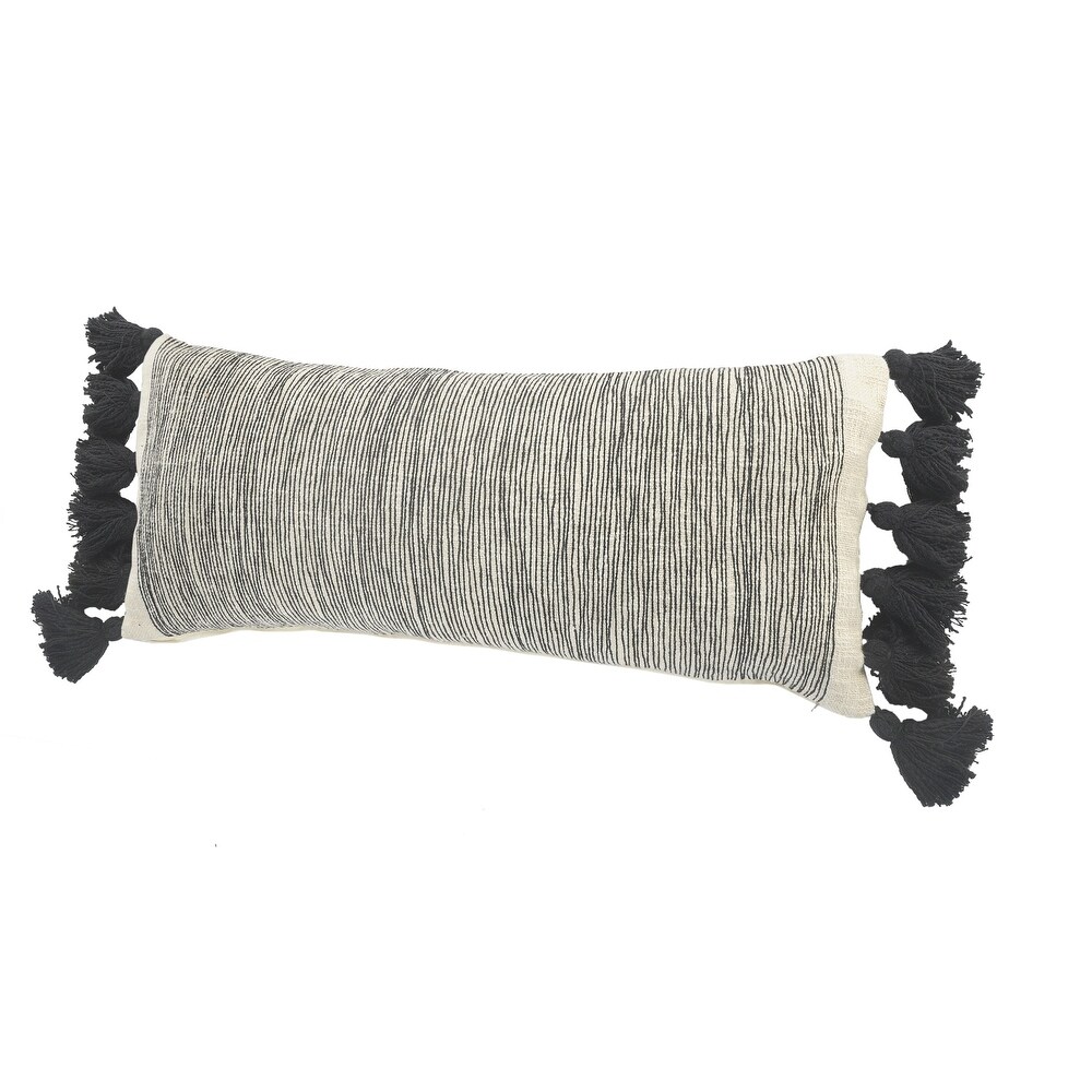 LR Home Distressed Gray and Black Fringe Pillow