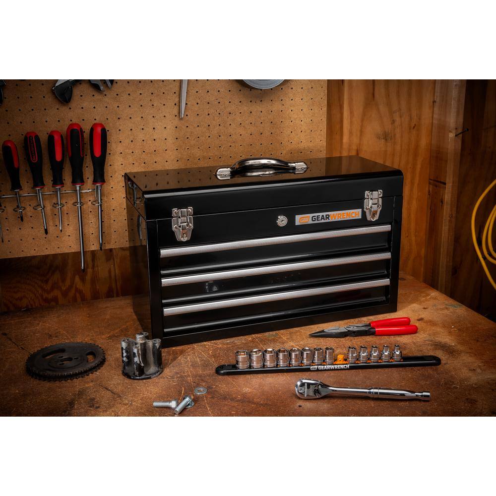 GEARWRENCH 20 in. Black Powder Coated Steel 3-Drawer Portable Locking Tool Box 83151