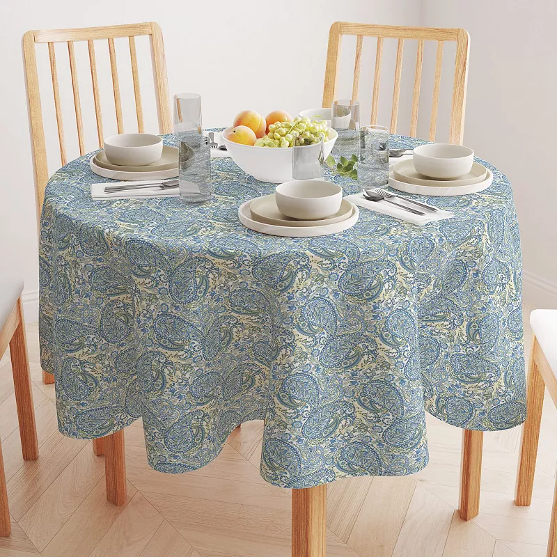 Round Tablecloth， 100% Polyester， 60 Round， Blue Paisley