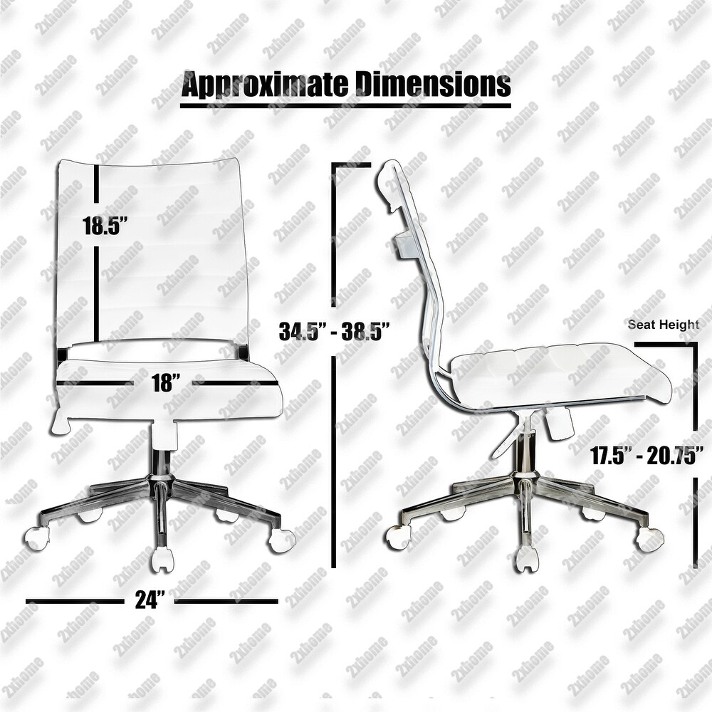 Ergonomic Executive Mid back PU Leather Office Chair Armless Side No Arms Tilt With Wheels Padded Seat Cushion