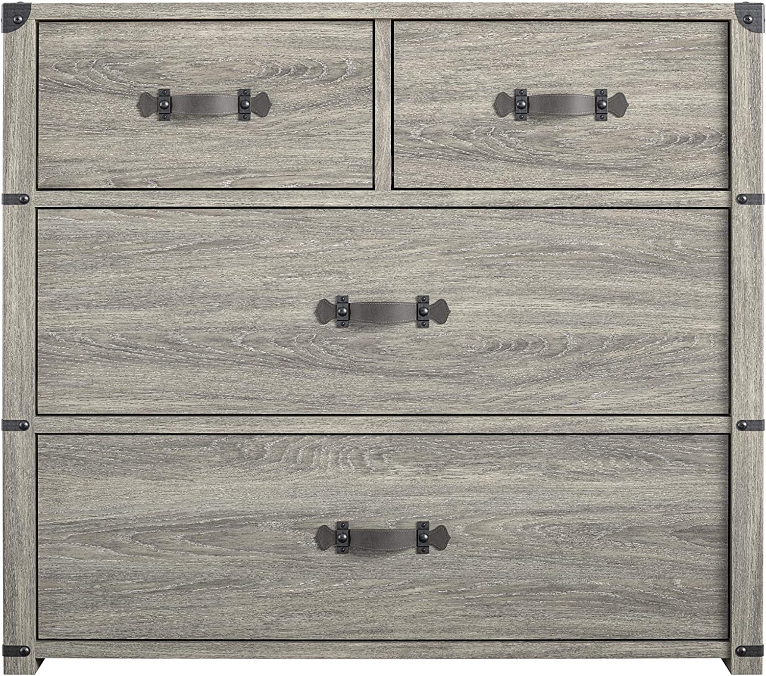 GUVSOETS Nova 4 Drawer Storage Grey Dresser, Gray Oak