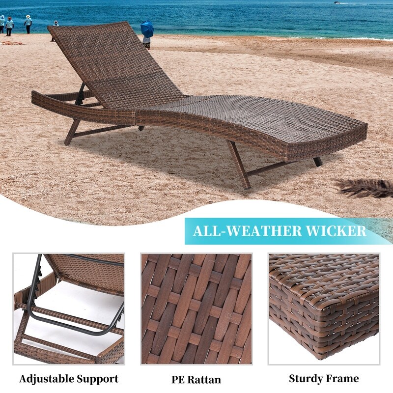 YUKOOL  weather Wicker Patio Lounge Chaise with Removable Thick Cushion Lounge Chair with 5 position Adjustable Backrest