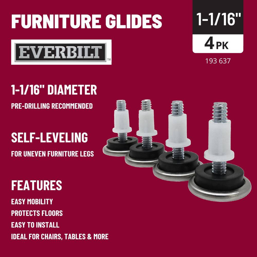 Everbilt 1-116 in. Round Threaded Stem Leveling Furniture Glides for Floor Protection (4-Pack) 4603644EB