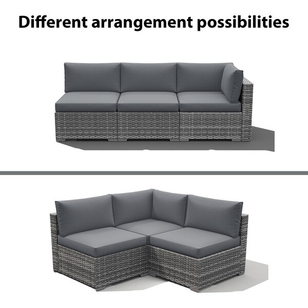 Outdoor 3 pcs Wicker Sectional Corner Sofa and Armless Sofa