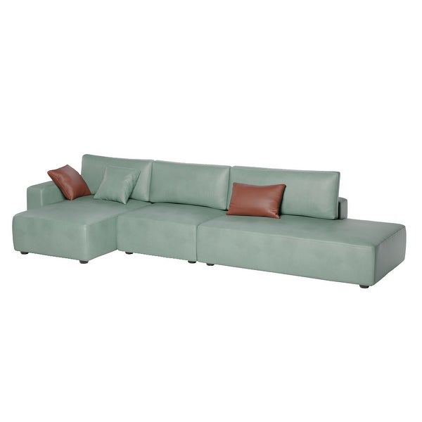 145'' Faux Leather Sofa， Modern Leather Sectional sofa with wood legs