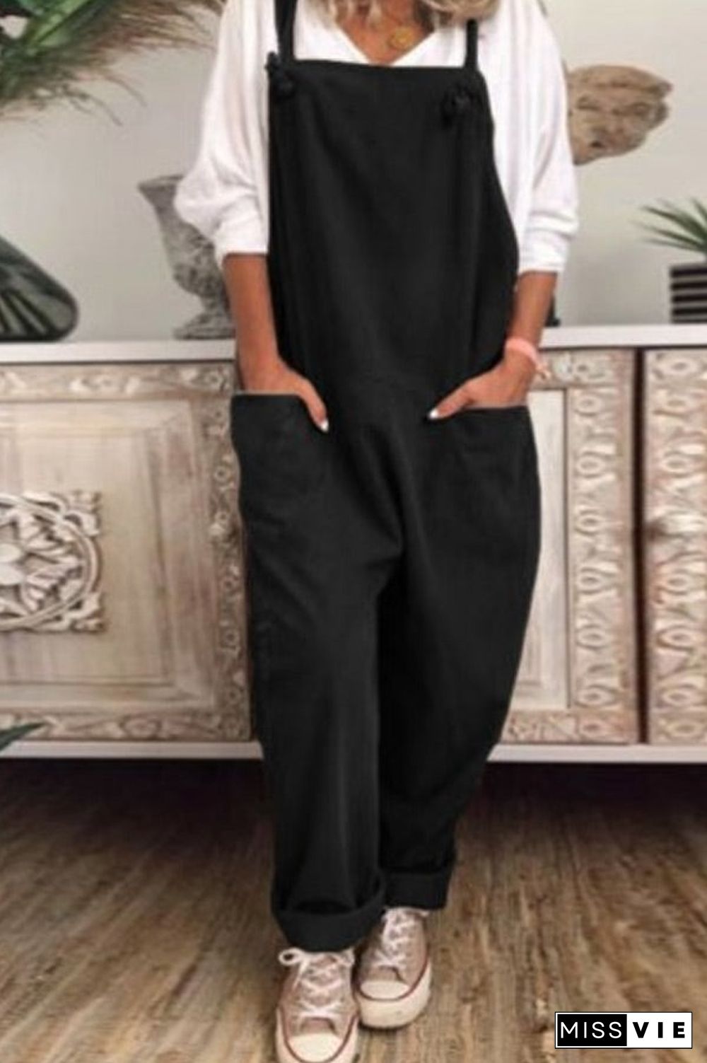 Casual Cotton Pocket Desgin Jumpsuit