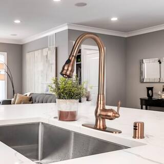 Akicon Single-Handle Pull Down Sprayer Kitchen Faucet with Deck Plate in Antique Copper AK418-AC