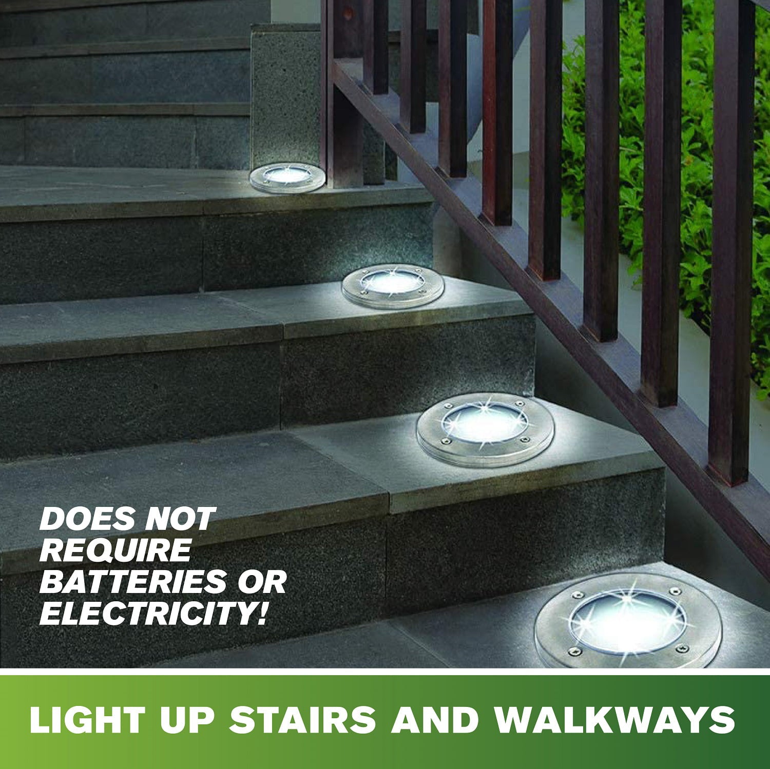 Bell + Howell Disk Lights， Heavy Duty Outdoor Solar Pathway Lights， 8 LED with Included Stakes， Steel， 4 Pack