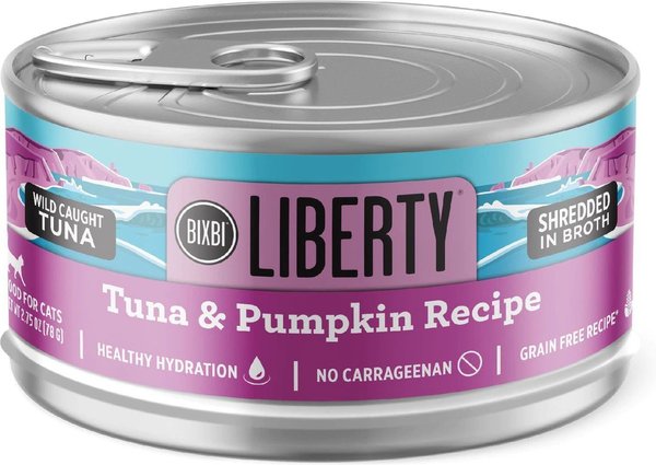 BIXBI Liberty Tuna and Pumpkin Recipe in Broth Grain-Free Wet Cat Food， 2.75-oz can， case of 24