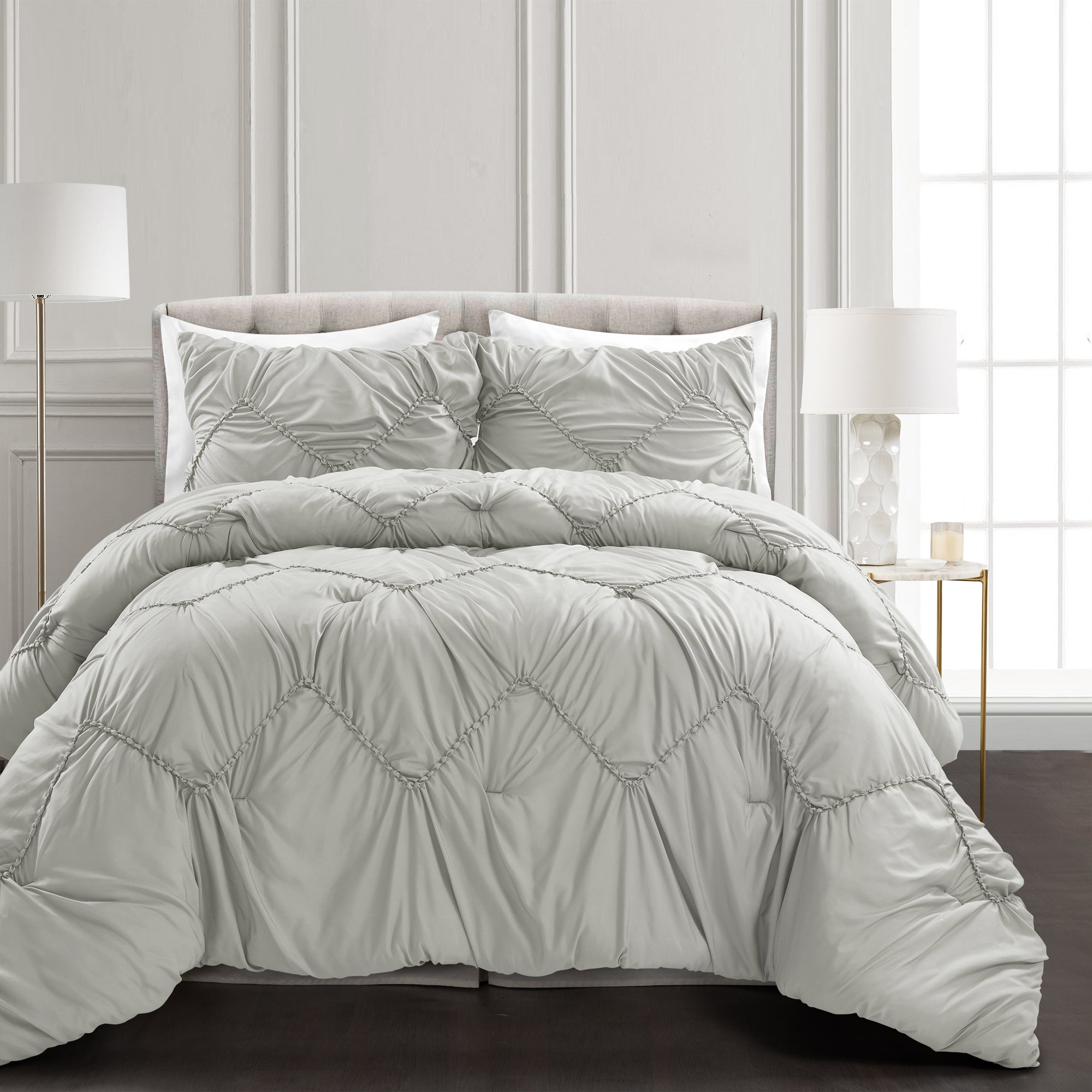 Bedding Bundle: Rowley Birds Sheet Set + Ruched Chevron Comforter Set