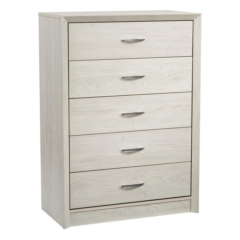 CorLiving Newport 5 Drawer Tall Dresser in White Washed Oak