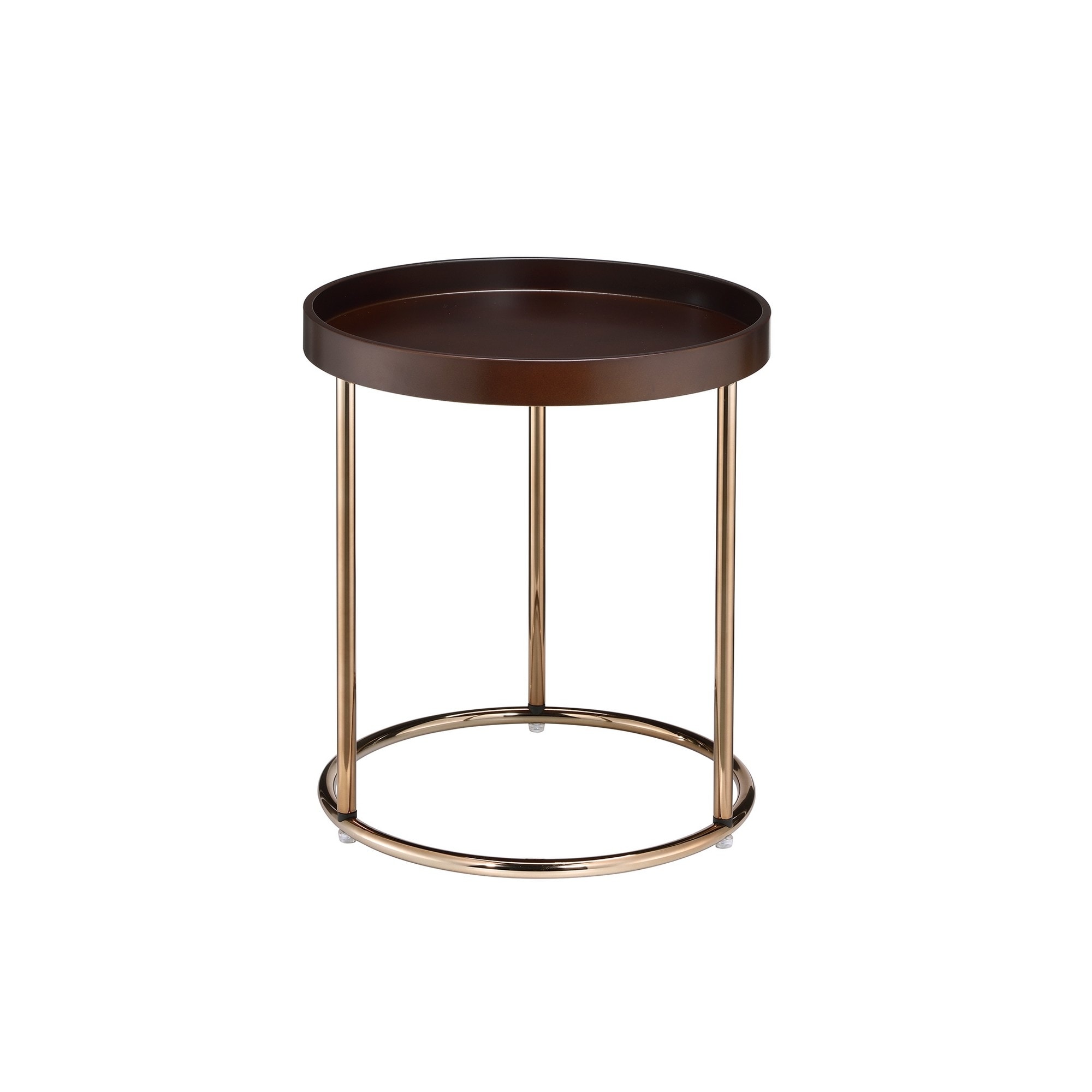 21.75 Inches Wooden Lipped Edge Side Table with Metal Legs， Brown