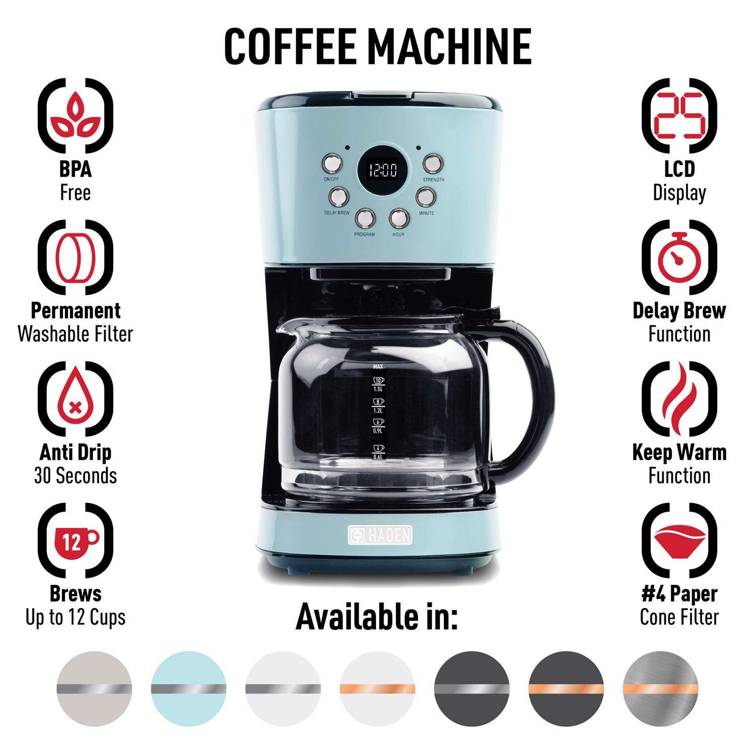 Haden 12 cups Turquoise Coffee Maker