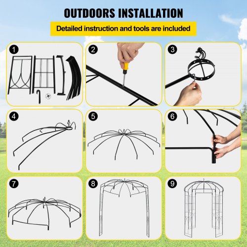 8' Birdcage Garden Arbor - Heavy Duty Wrought Iron Wedding Arch Trellis for Climbing Vines