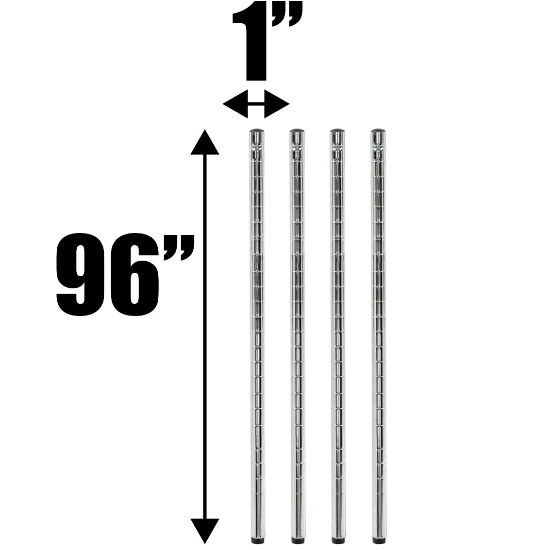 96 Inches High Chrome Wire Shelving Posts | Pack of 4 Posts | NSF Commercial Heavy Duty