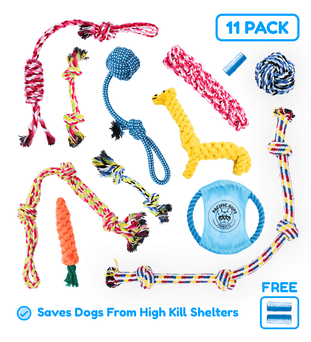 Pacific Pups Products Dog Rope Toys， Pack of 11 Dog Teething toys for Aggressive Chewers， Perfect for All Size Dogs