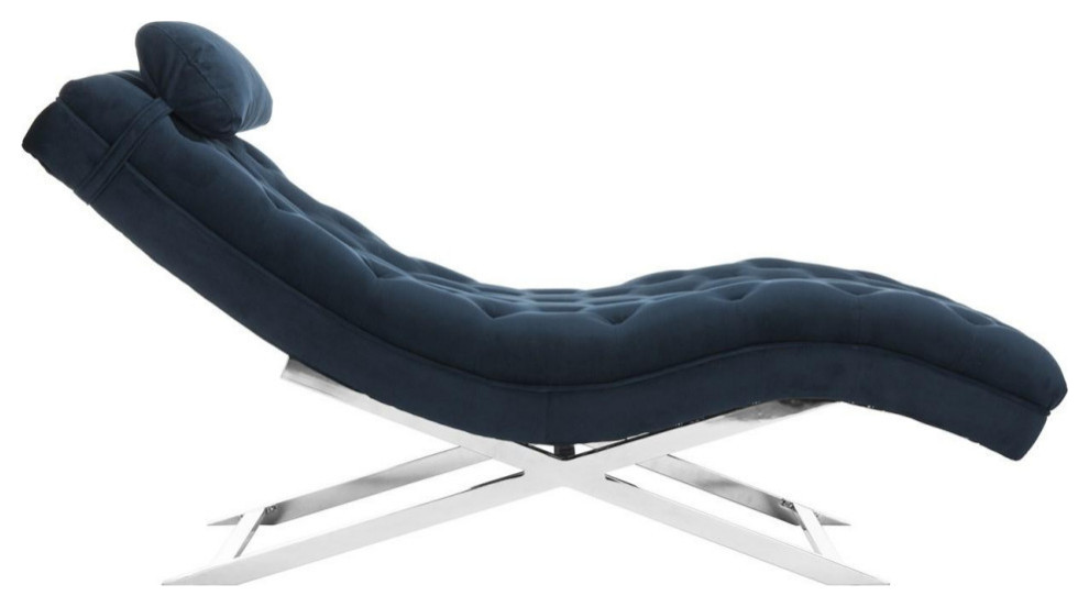 Boyd Chaise With Headrest Pillow  Navy/Silver   Contemporary   Indoor Chaise Lounge Chairs   by Rustic Home Furniture Deco  Houzz