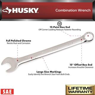 Husky 38 in. 12-Point SAE Full Polish Combination Wrench HCW38-05