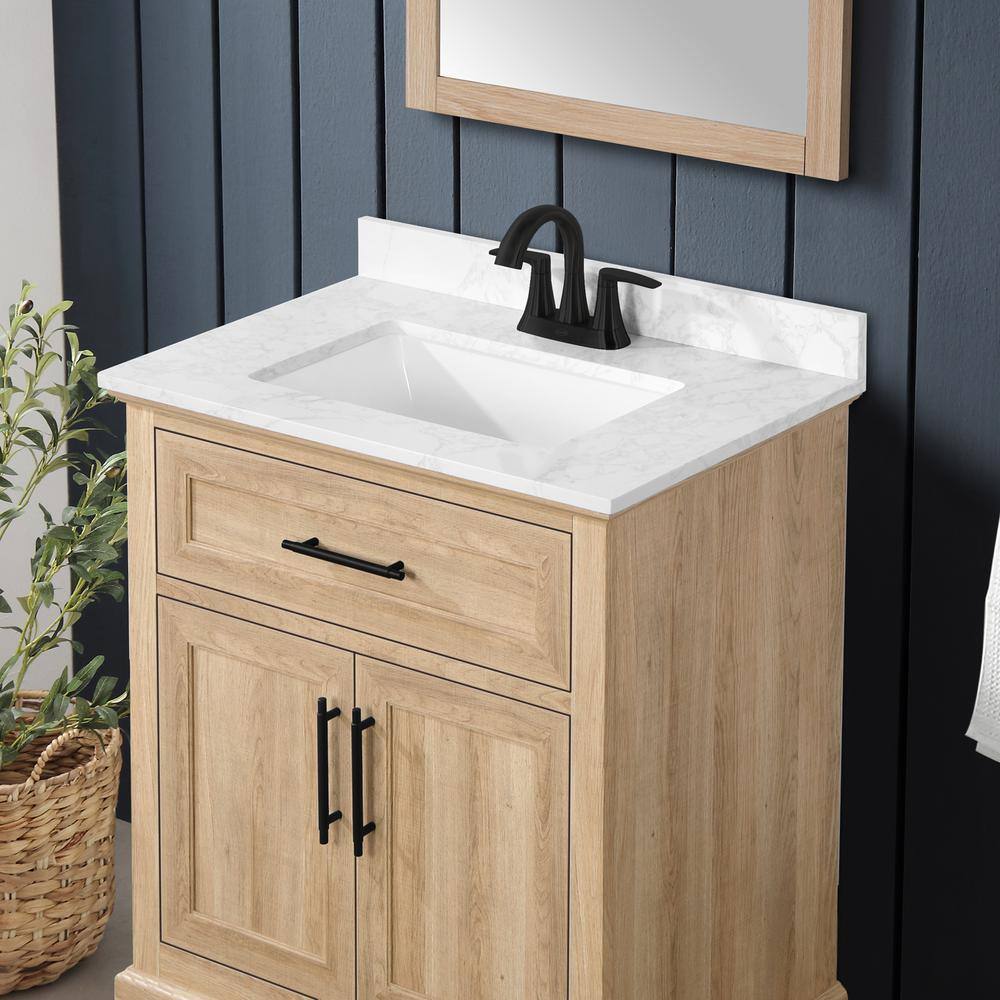 Home Decorators Collection Doveton 30 in. W x 19 in. D x 34.50 in. H Freestanding Vanity in Weathered Tan with White Engineered Stone Top Doveton 30WT