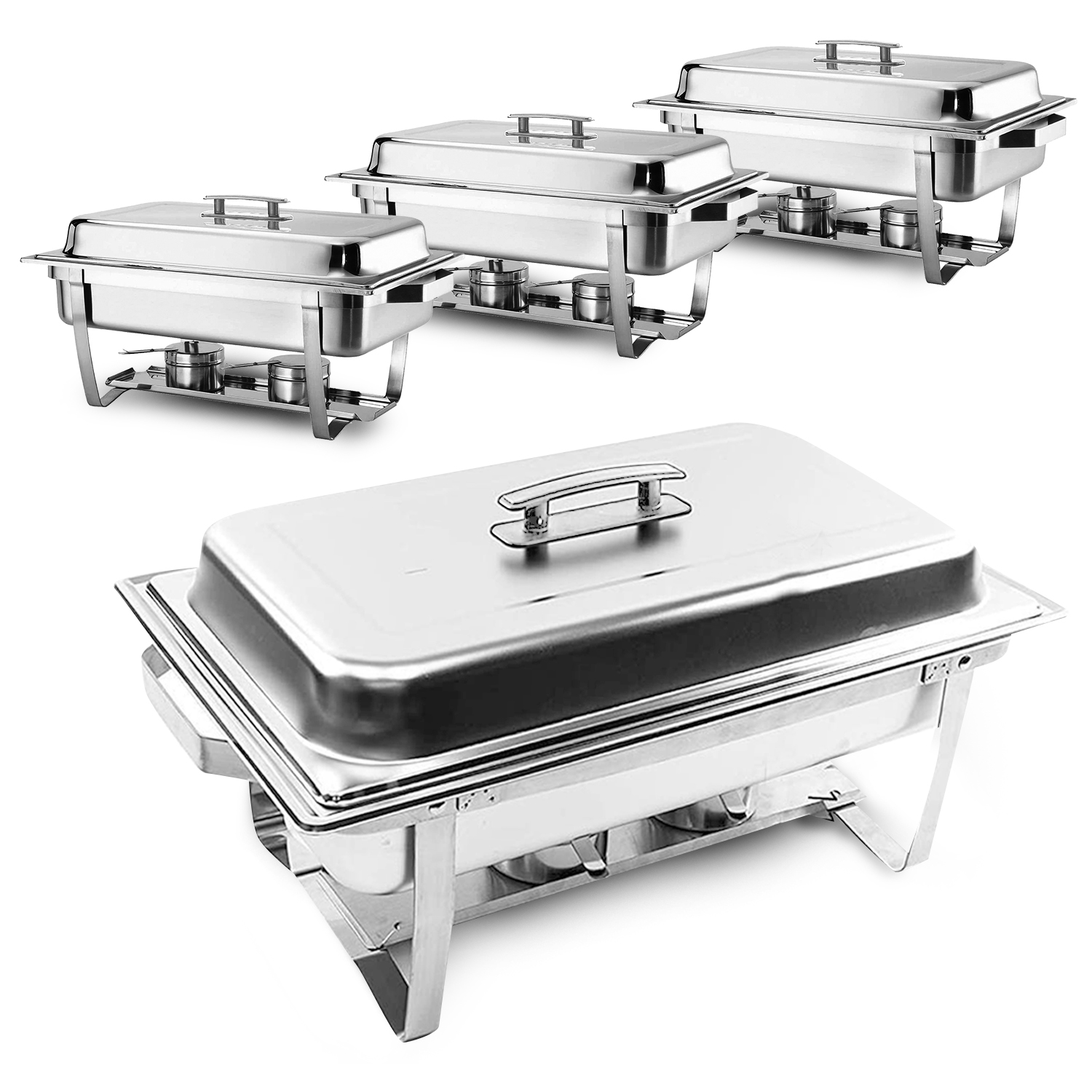 ALPHA LIVING 70014-GRAY 4 Pack 8QT Chafing Dish High Grade Stainless Steel Chafer Complete Set， 8 QT， Alpine Gray Handle