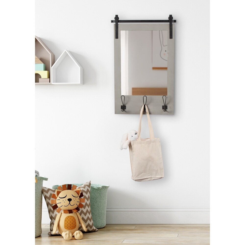 Kate and Laurel Cates Wood Framed Wall Mirror with Hooks