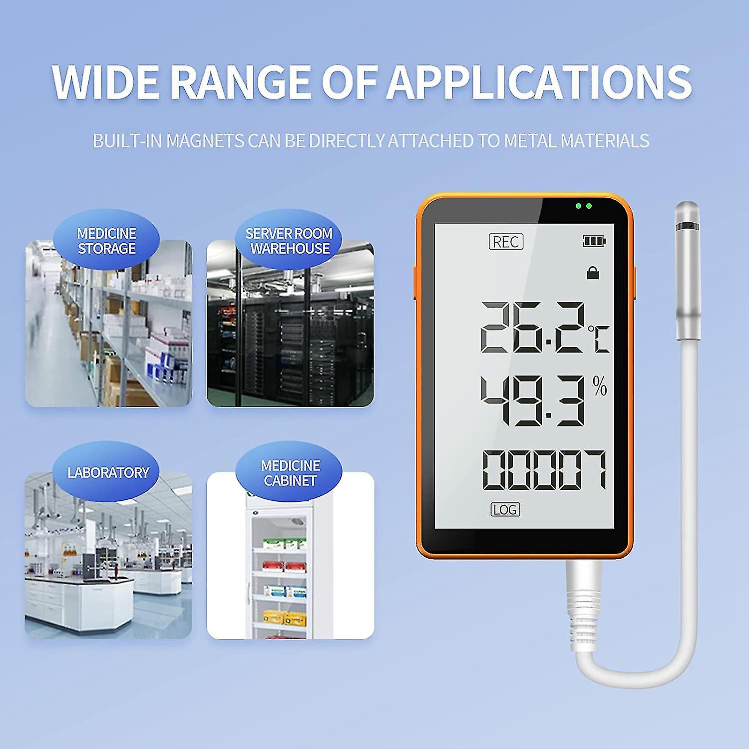 -80 Digital Temperature And Humidity Data Recorder Removable Buffer Probe Refrigerator Thermometer