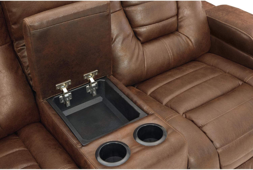 Modern Theater Seating  Faux Leather Seat With Arm Storage  ampCup Holders  Brown   Transitional   Theater Seating   by Decor Love  Houzz