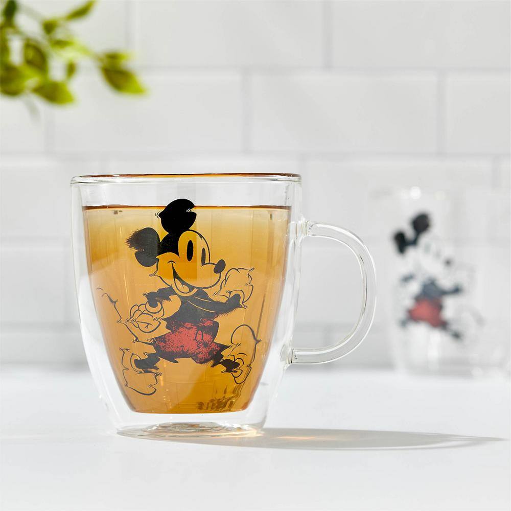 JoyJolt Disney Mickey Mouse Glitch 13.5 oz. Clear Borosilicate-Glass Double Wall Coffee Mug (Set of 2) JDS10721