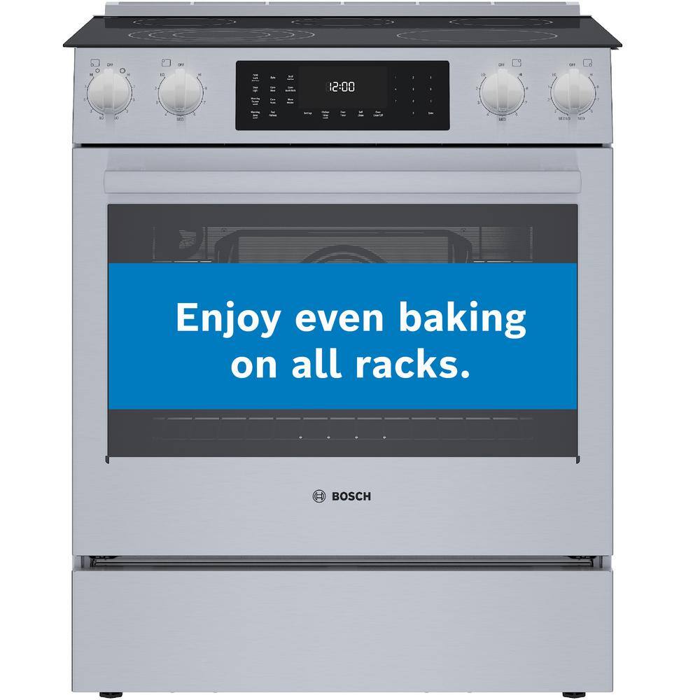 Bosch Benchmark Benchmark Series 30 in. 4.6 cu. ft. Slide-In Electric Range with Self Cleaning Convection Oven in Stainless Steel HEIP056U