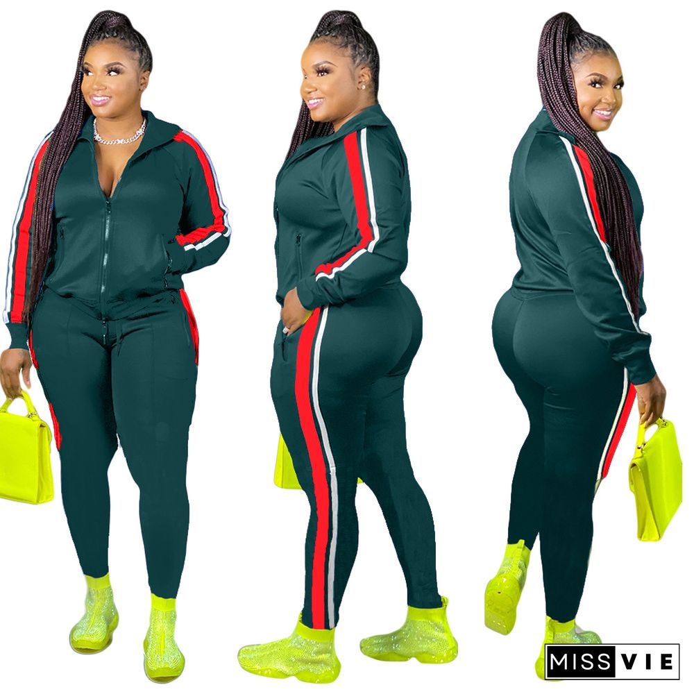 Autumn Side Stripes Jacket Sport Pants Two Pieces