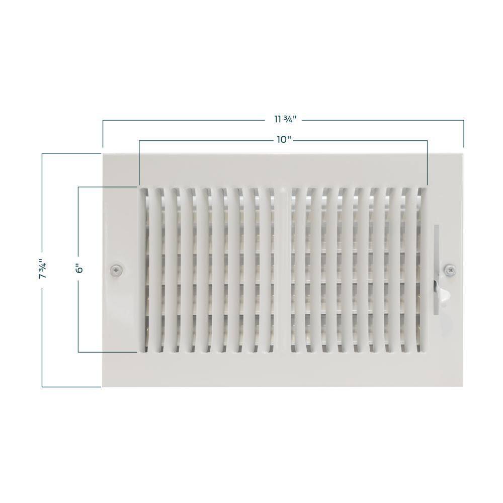 EZ-FLO 10 in. x 6 in. 2-Way Steel WallCeiling Register  White 61610