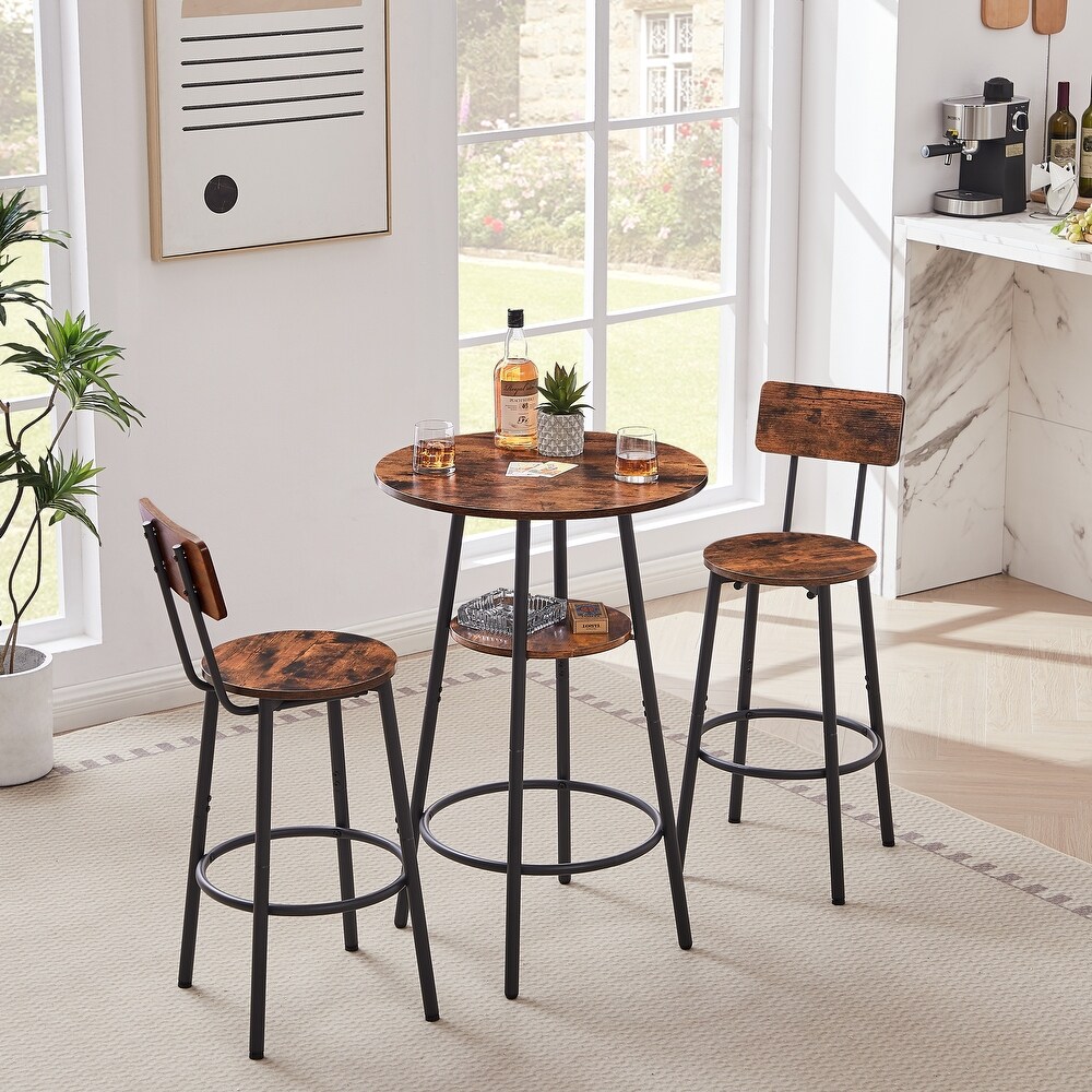 3 pcs Round Dining Bar Table Set with 2 Stool   Metal Frame (Set of 3)