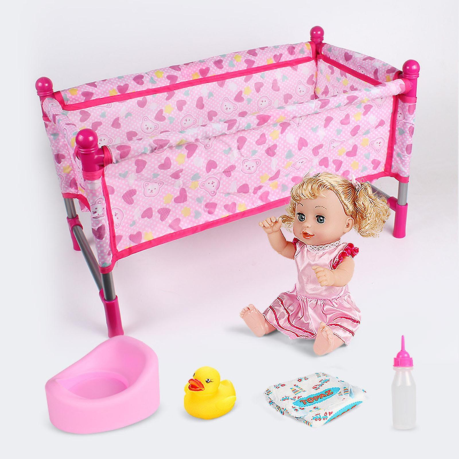 Baby Doll Playset With Foldable Doll Stroller，doll Crib，doll High Chair，swing Baby Doll Accessories