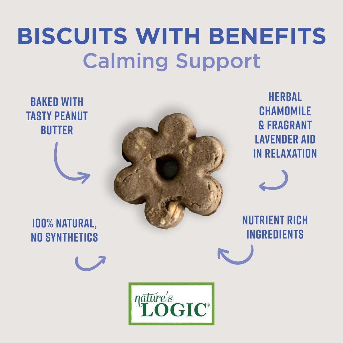 Nature's Logic Calming Support Biscuits Dog Treats， 12-oz bag