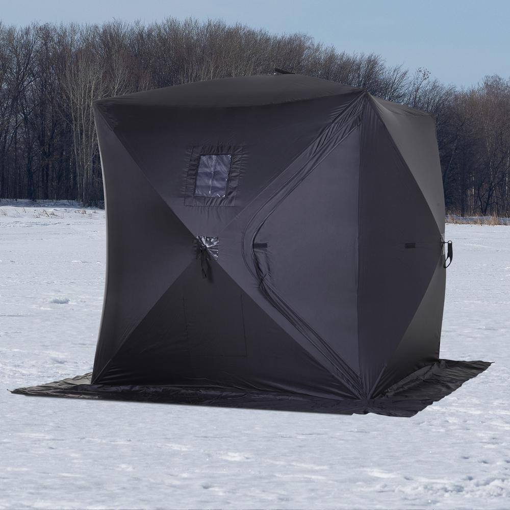 Outsunny Ice Fishing Shelter with Internal Storage Bag Waterproof Portable Pop Up Ice Tent for Outdoor Fishing Black AB1-007BK