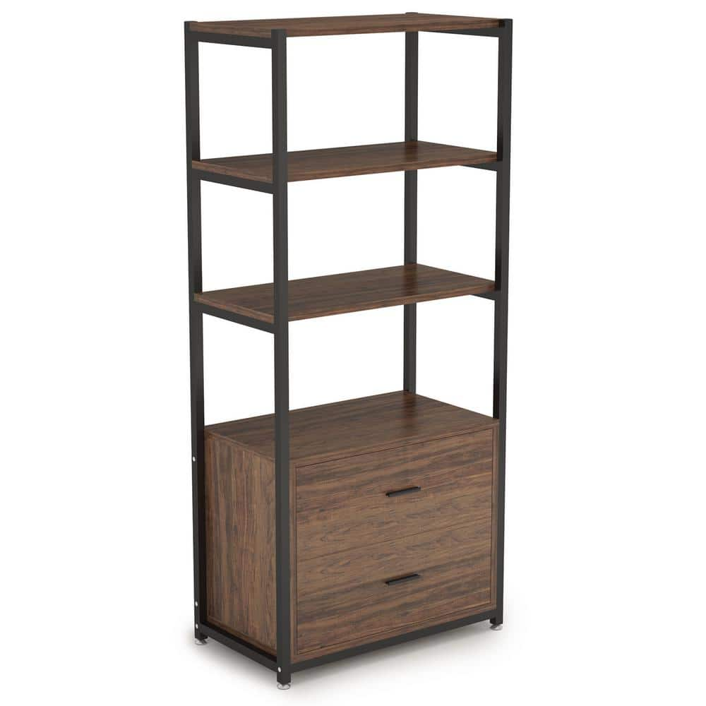 TRIBESIGNS WAY TO ORIGIN Bulgari 59 in. Rustic Brown Wood 4-Shelf Etagere Bookcase with 2-Drawers HD-F1098