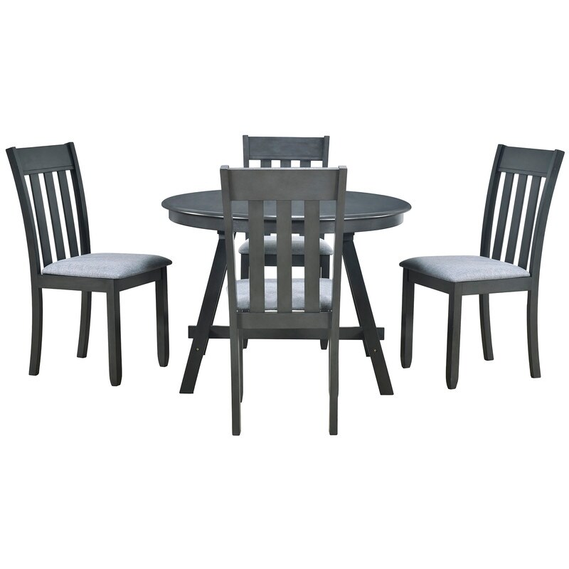 5 Piece Wooden Dining Table Set  Round Extendable Dining Table with 4 Dining Chairs