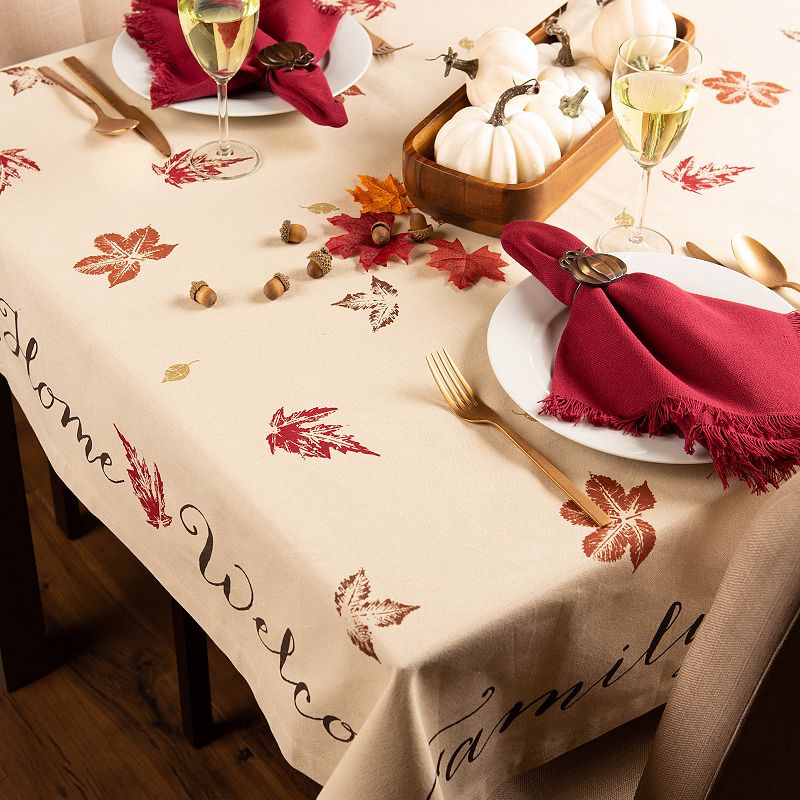 Ivory Rustic Leaves Printed Rectangular Tablecloth 60 x 84