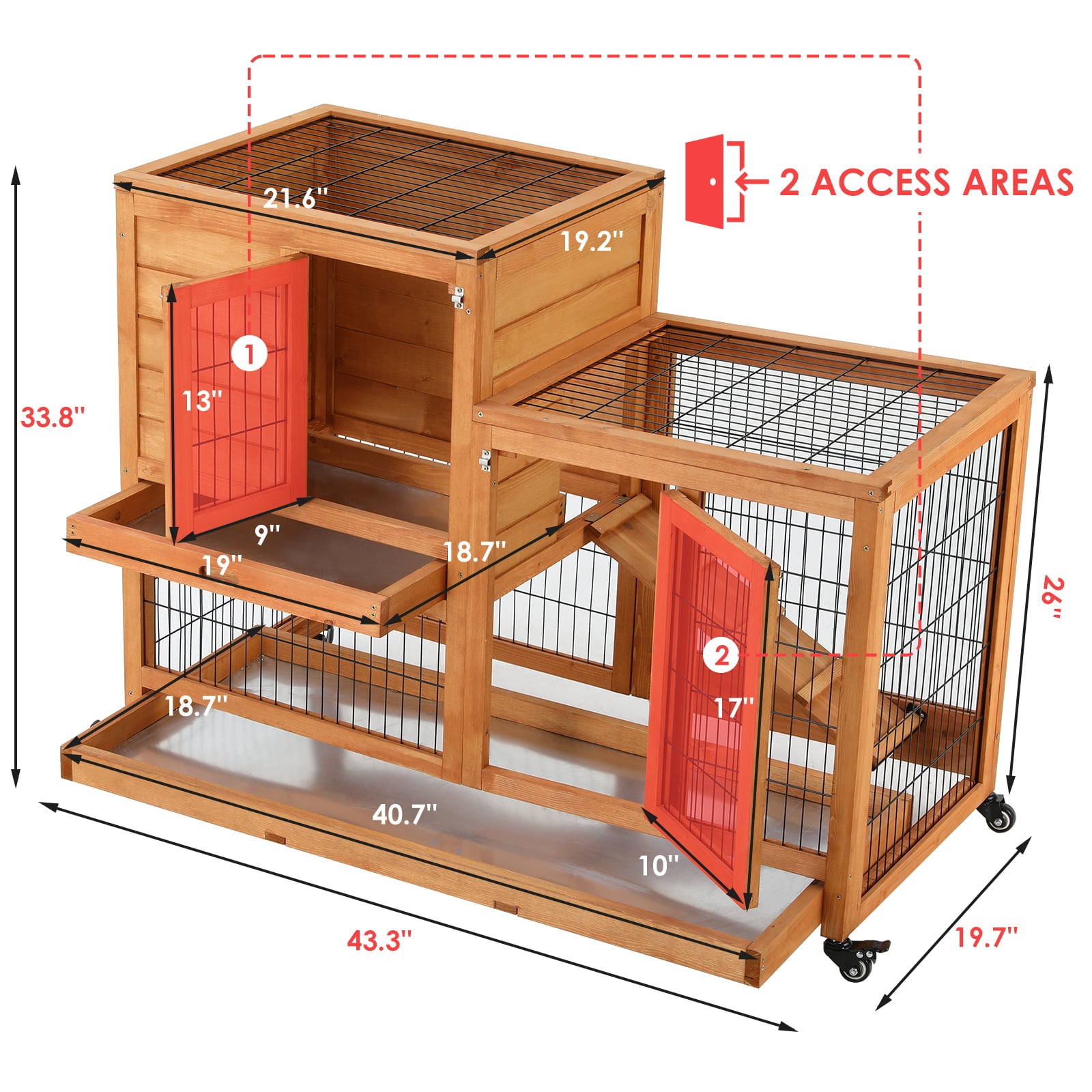 Pirecart Wooden Rabbit Hutch Outdoor Bunny Cage Pet House for Small Animals