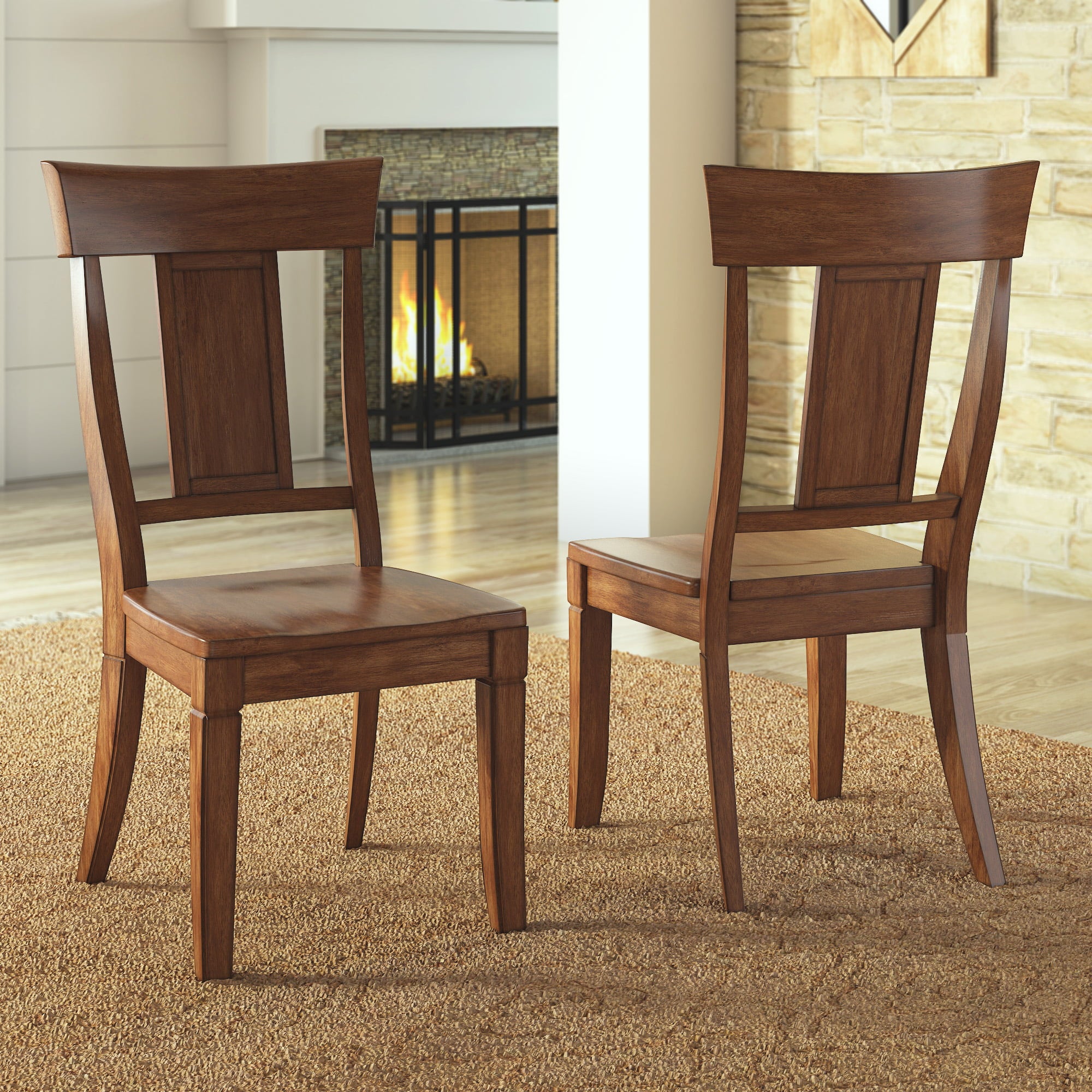 Weston Home Farmhouse Wood Dining Chair with Panel Back， Set of 2， Oka